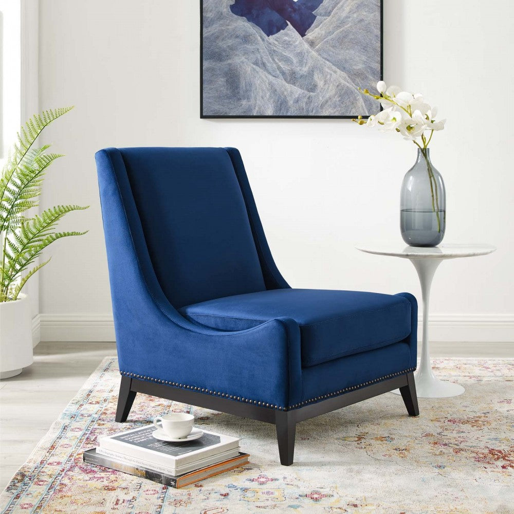 Confident Accent Upholstered Performance Velvet Lounge Chair, Navy