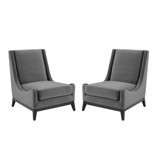 Confident Lounge Chair Upholstered Performance Velvet Set of 2, Gray