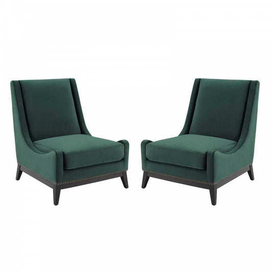 Confident Lounge Chair Upholstered Performance Velvet Set of 2, Green