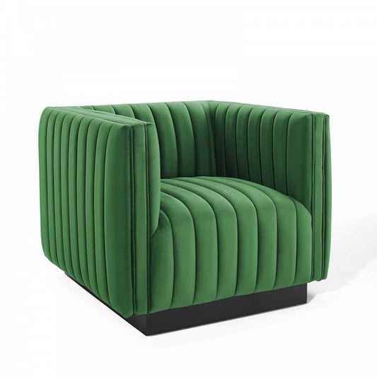 Conjure Channel Tufted Performance Velvet Accent Armchair, Emerald