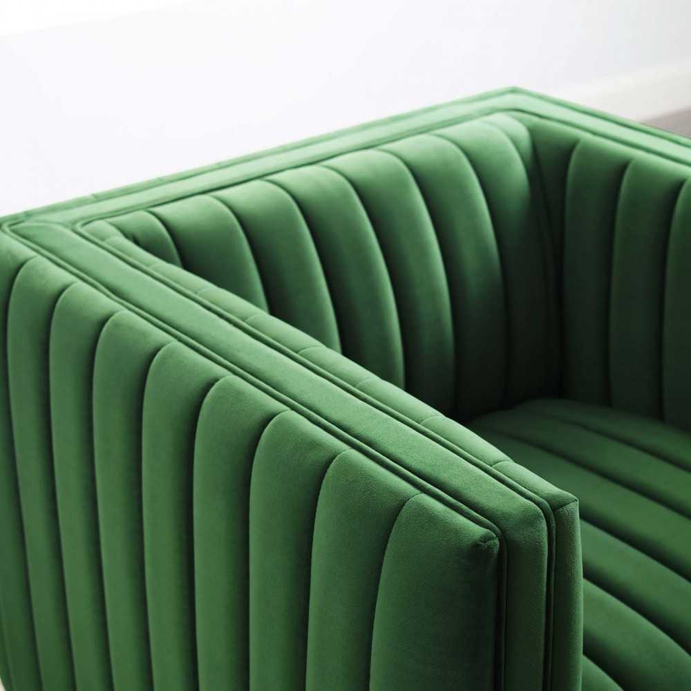 Conjure Channel Tufted Performance Velvet Accent Armchair, Emerald