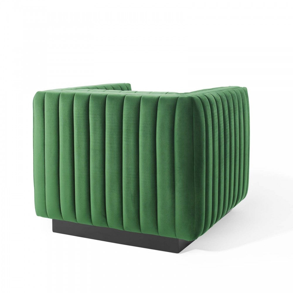 Conjure Channel Tufted Performance Velvet Accent Armchair, Emerald