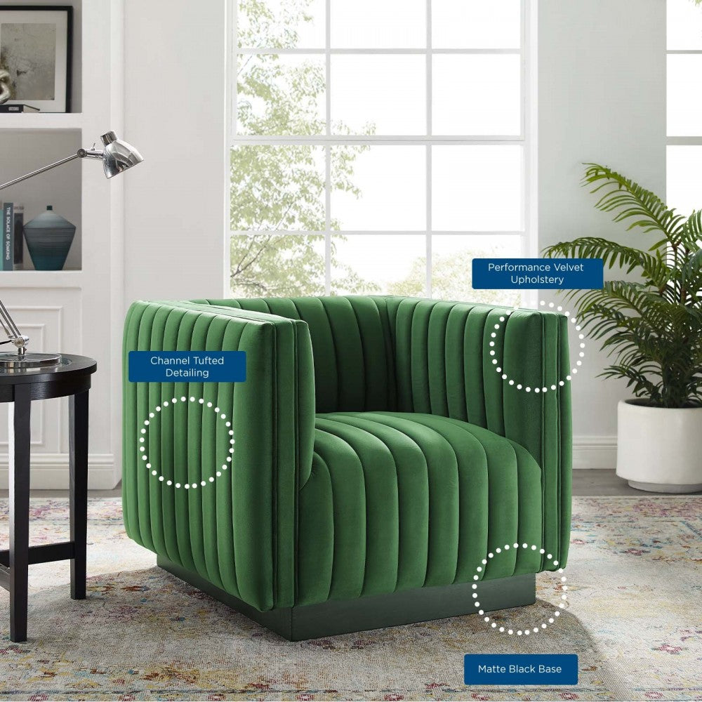 Conjure Channel Tufted Performance Velvet Accent Armchair, Emerald