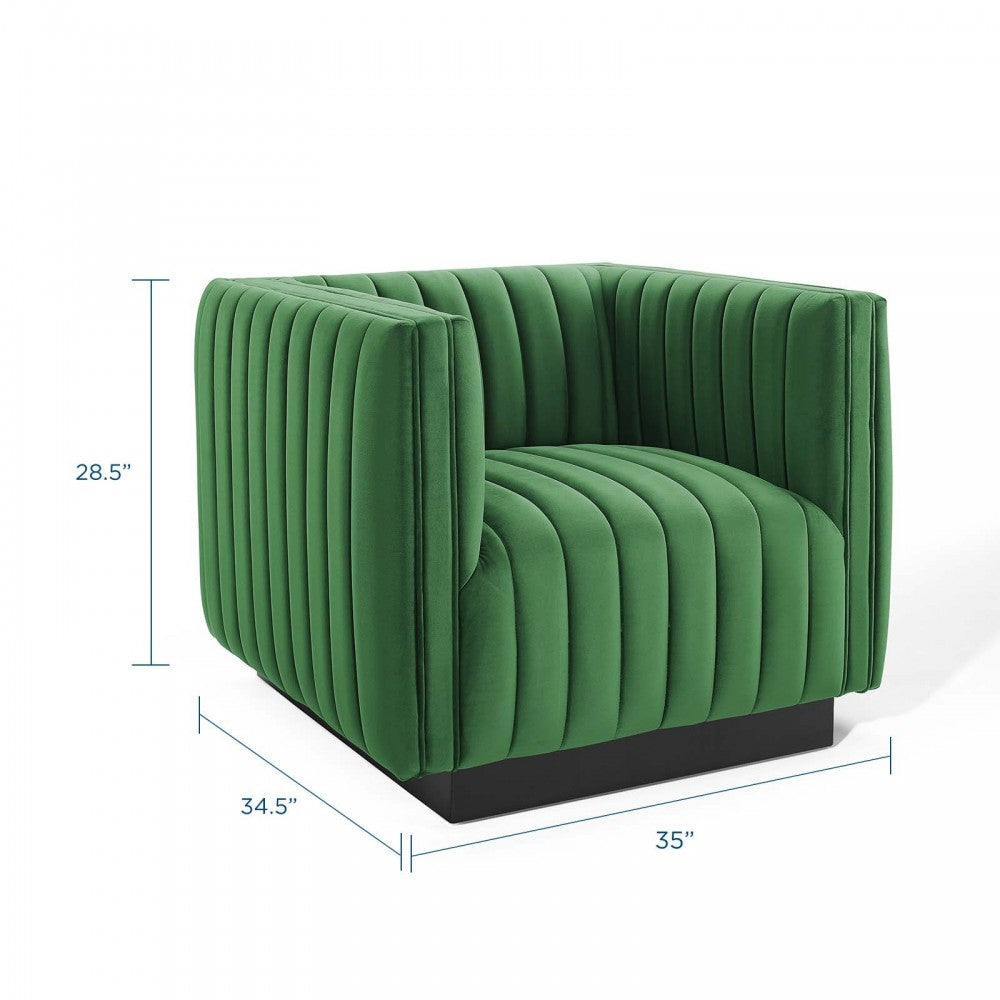 Conjure Channel Tufted Performance Velvet Accent Armchair, Emerald