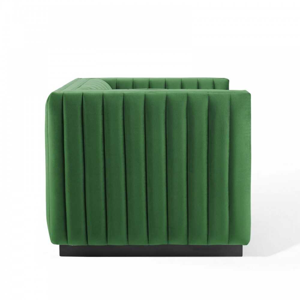 Conjure Channel Tufted Performance Velvet Accent Armchair, Emerald