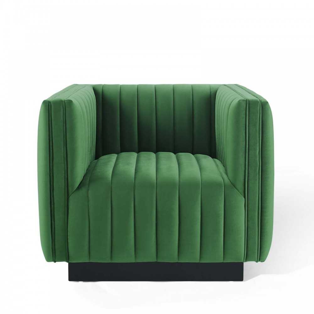 Conjure Channel Tufted Performance Velvet Accent Armchair, Emerald