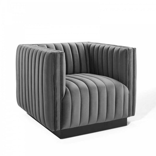 Conjure Channel Tufted Performance Velvet Accent Armchair, Gray