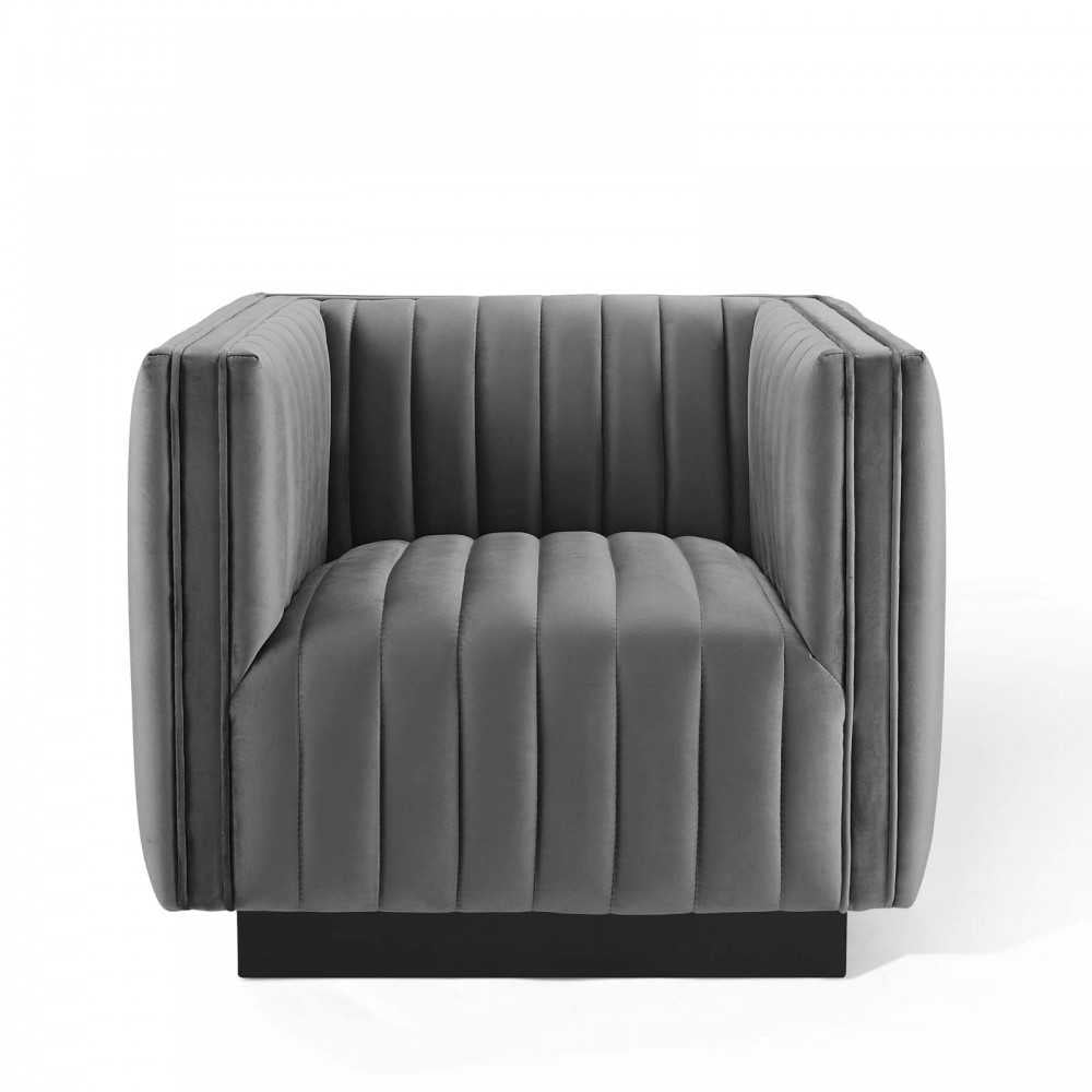 Conjure Channel Tufted Performance Velvet Accent Armchair, Gray