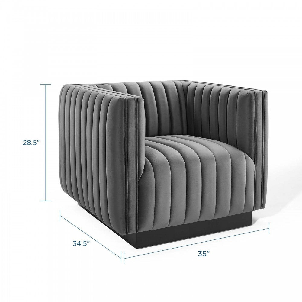 Conjure Channel Tufted Performance Velvet Accent Armchair, Gray