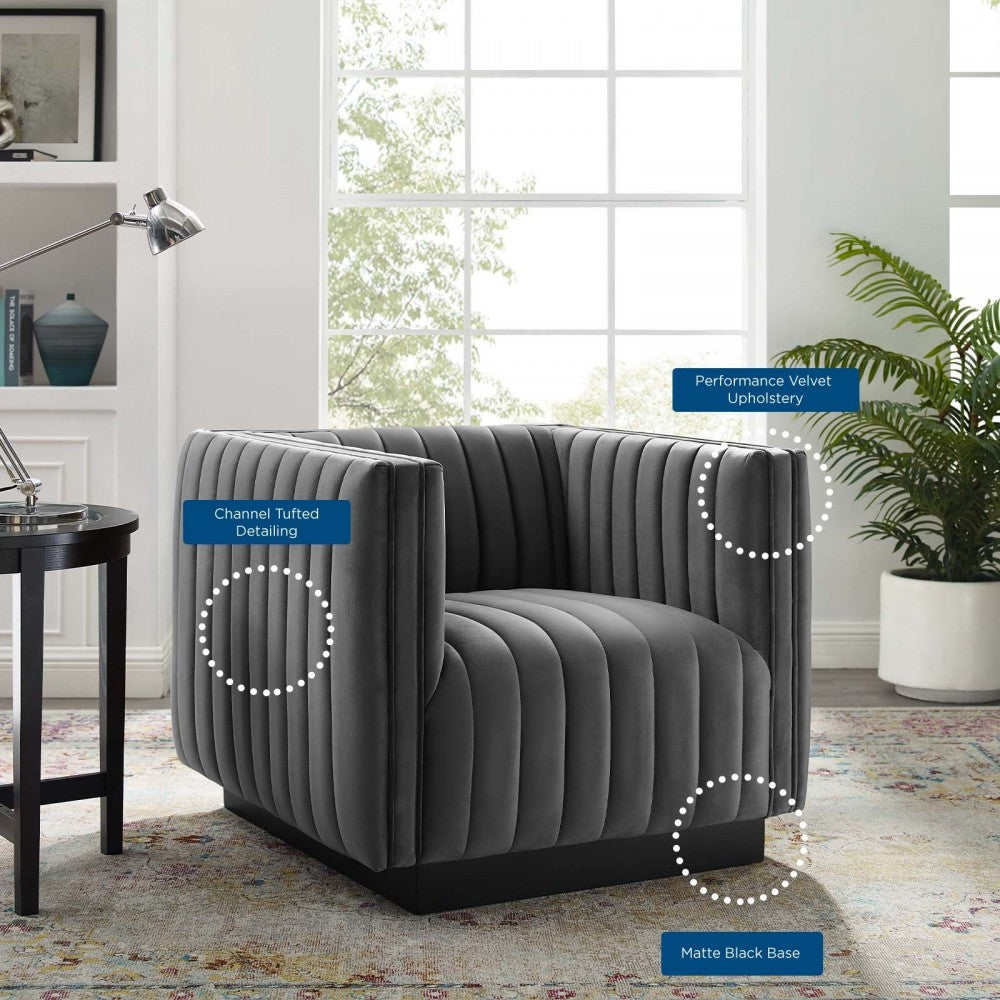 Conjure Channel Tufted Performance Velvet Accent Armchair, Gray