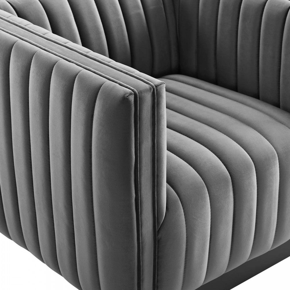 Conjure Channel Tufted Performance Velvet Accent Armchair, Gray