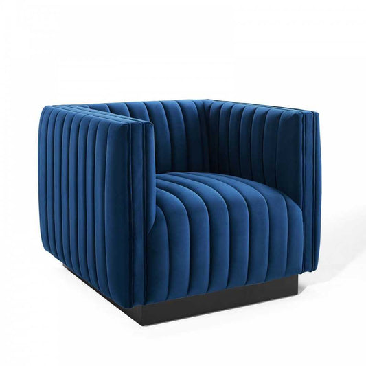 Conjure Channel Tufted Performance Velvet Accent Armchair, Navy