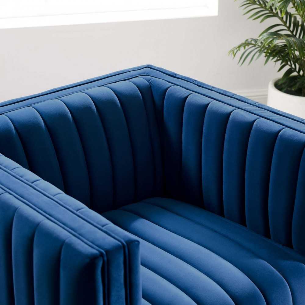 Conjure Channel Tufted Performance Velvet Accent Armchair, Navy