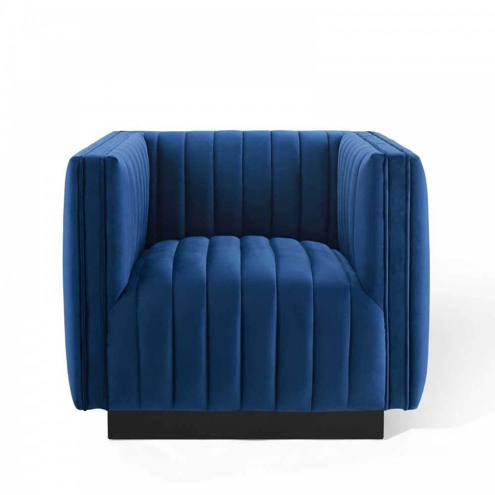 Conjure Channel Tufted Performance Velvet Accent Armchair, Navy