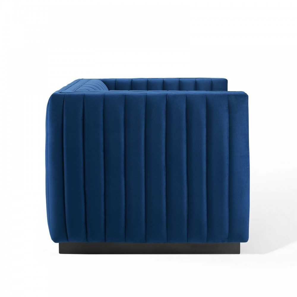 Conjure Channel Tufted Performance Velvet Accent Armchair, Navy