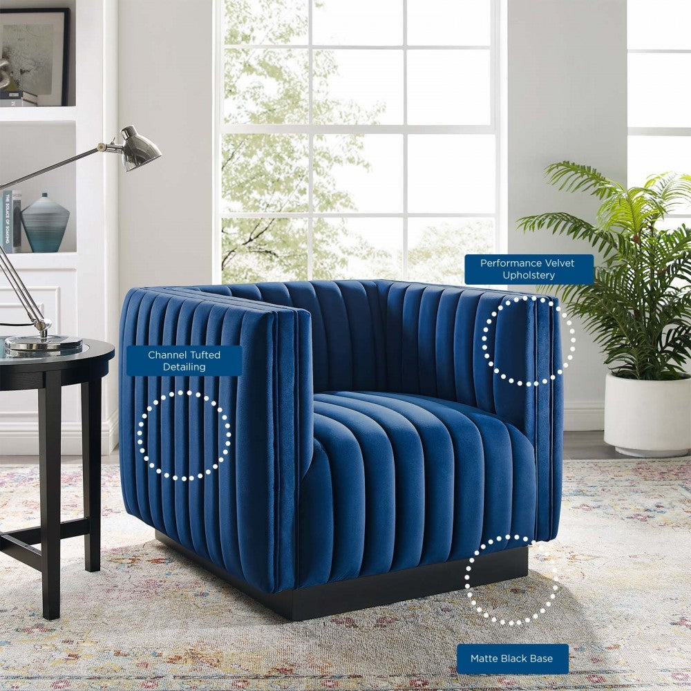 Conjure Channel Tufted Performance Velvet Accent Armchair, Navy