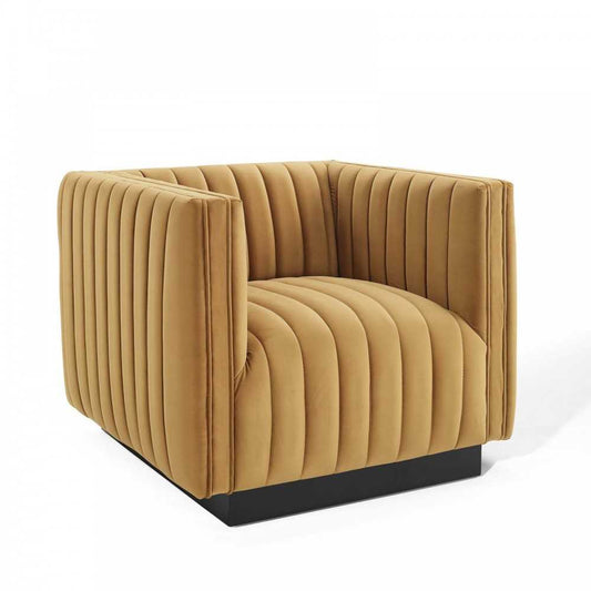Conjure Channel Tufted Performance Velvet Accent Armchair, Cognac