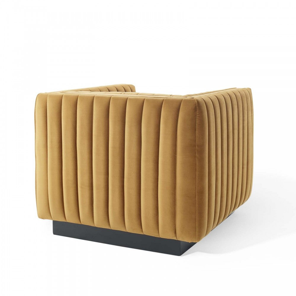 Conjure Channel Tufted Performance Velvet Accent Armchair, Cognac