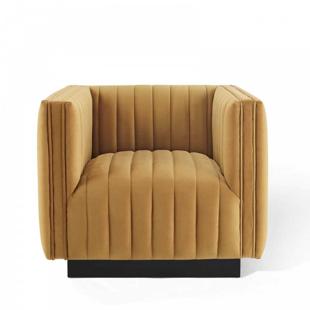 Conjure Channel Tufted Performance Velvet Accent Armchair, Cognac