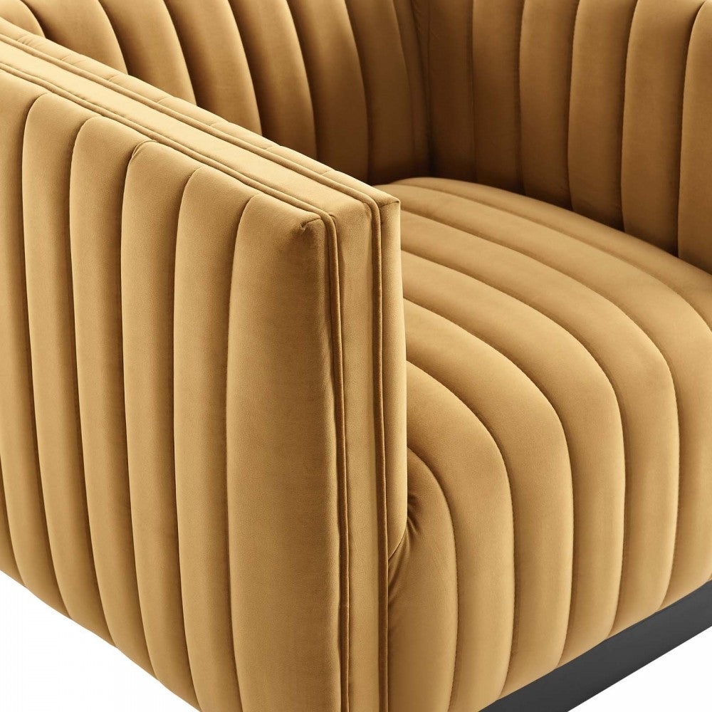 Conjure Channel Tufted Performance Velvet Accent Armchair, Cognac