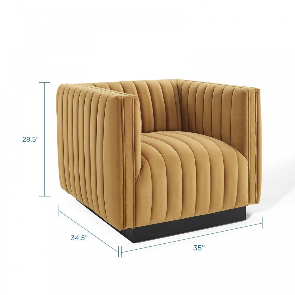 Conjure Channel Tufted Performance Velvet Accent Armchair, Cognac