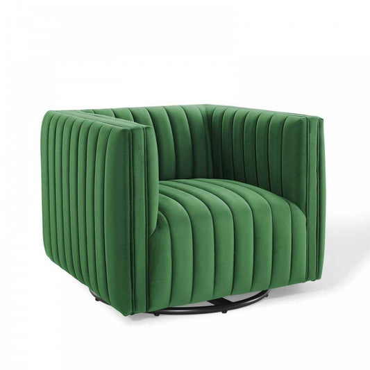Conjure Channel Tufted Performance Velvet Swivel Armchair, Emerald