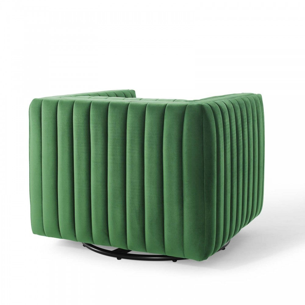Conjure Channel Tufted Performance Velvet Swivel Armchair, Emerald