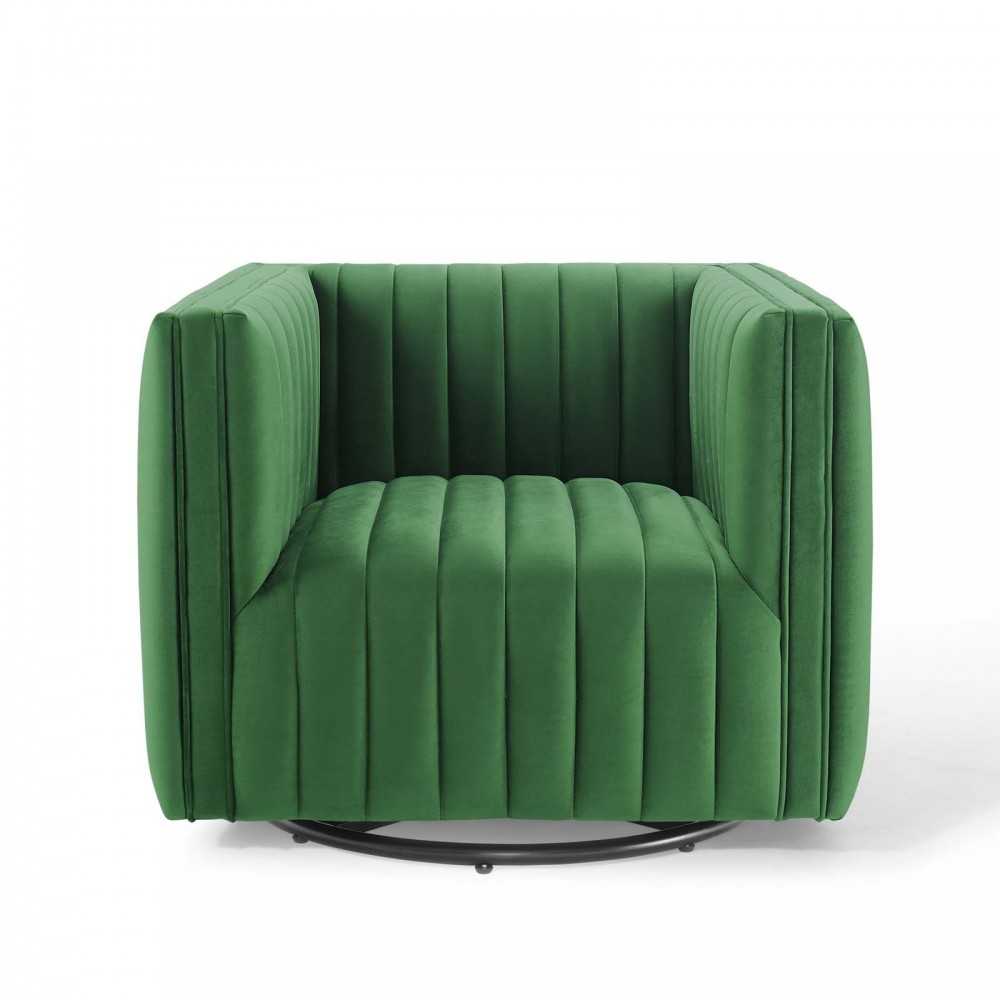 Conjure Channel Tufted Performance Velvet Swivel Armchair, Emerald