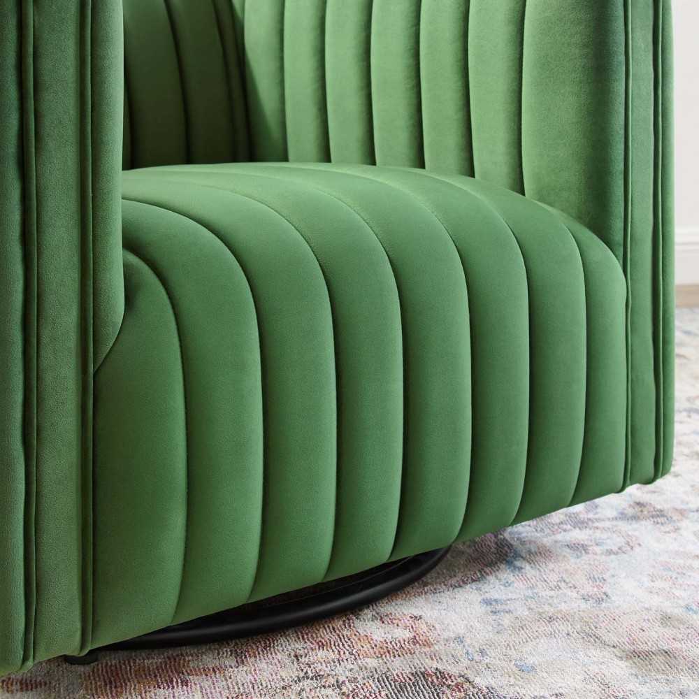 Conjure Channel Tufted Performance Velvet Swivel Armchair, Emerald