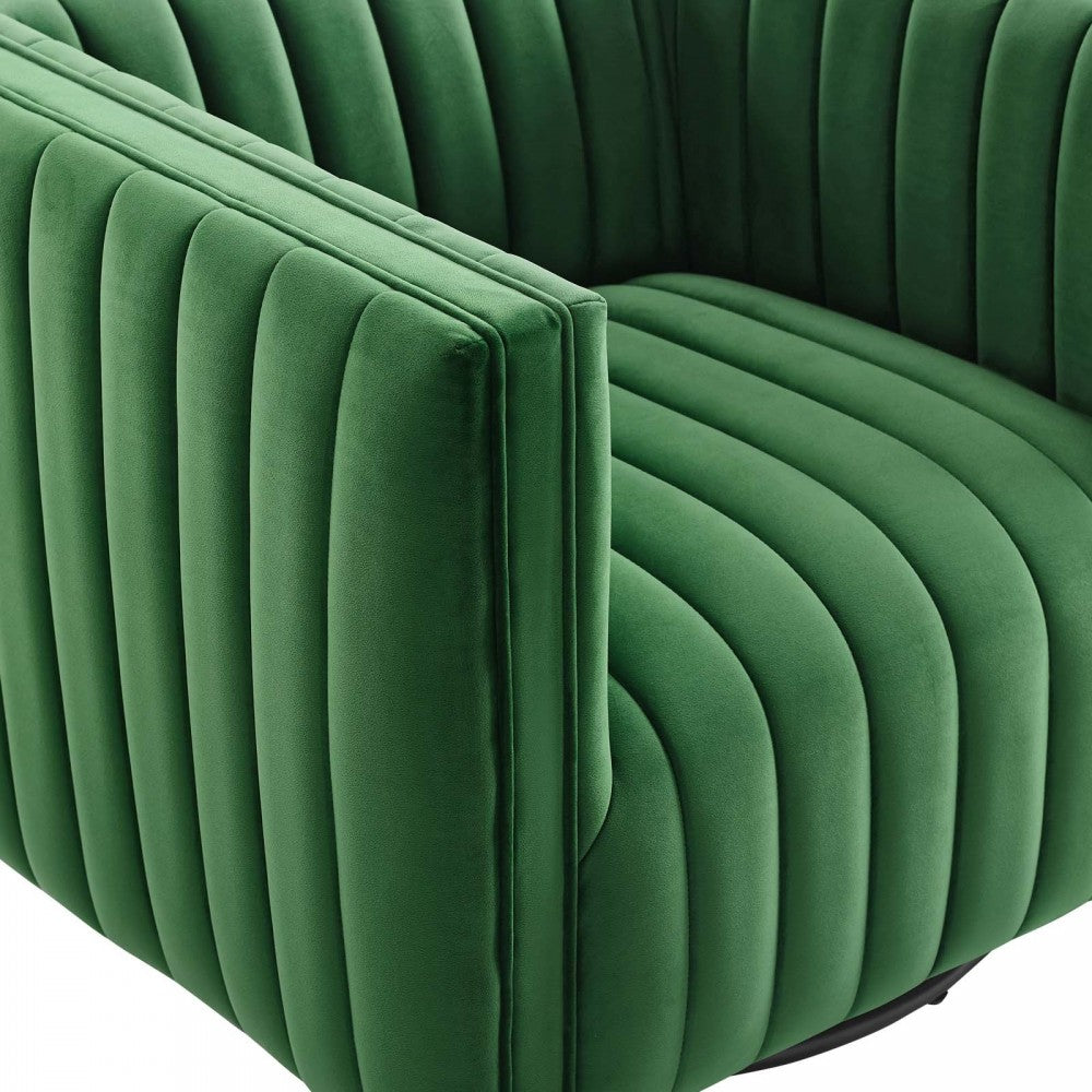 Conjure Channel Tufted Performance Velvet Swivel Armchair, Emerald