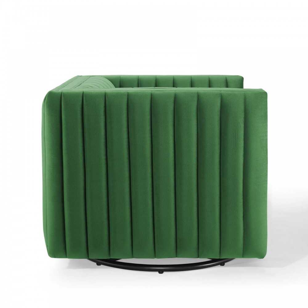 Conjure Channel Tufted Performance Velvet Swivel Armchair, Emerald