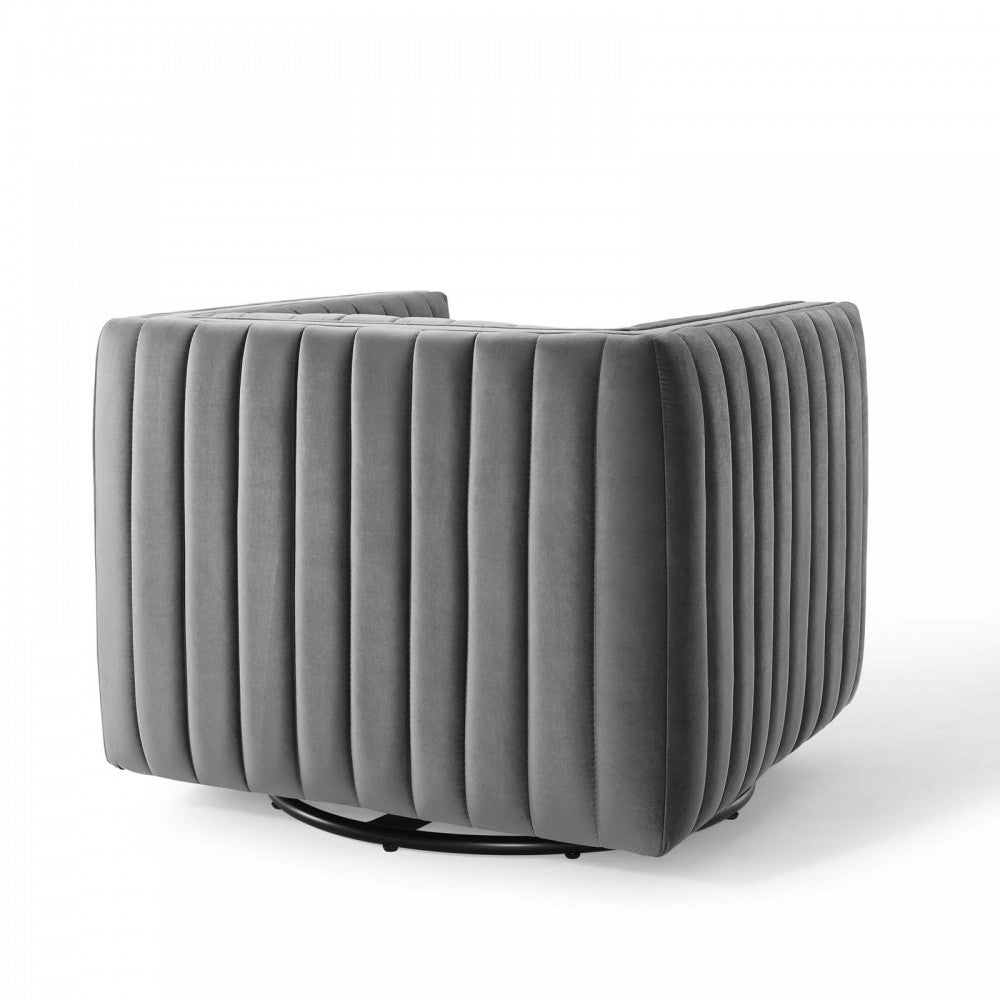 Conjure Channel Tufted Performance Velvet Swivel Armchair, Gray