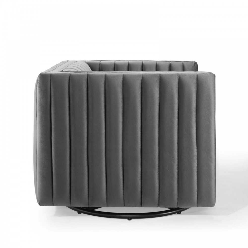 Conjure Channel Tufted Performance Velvet Swivel Armchair, Gray