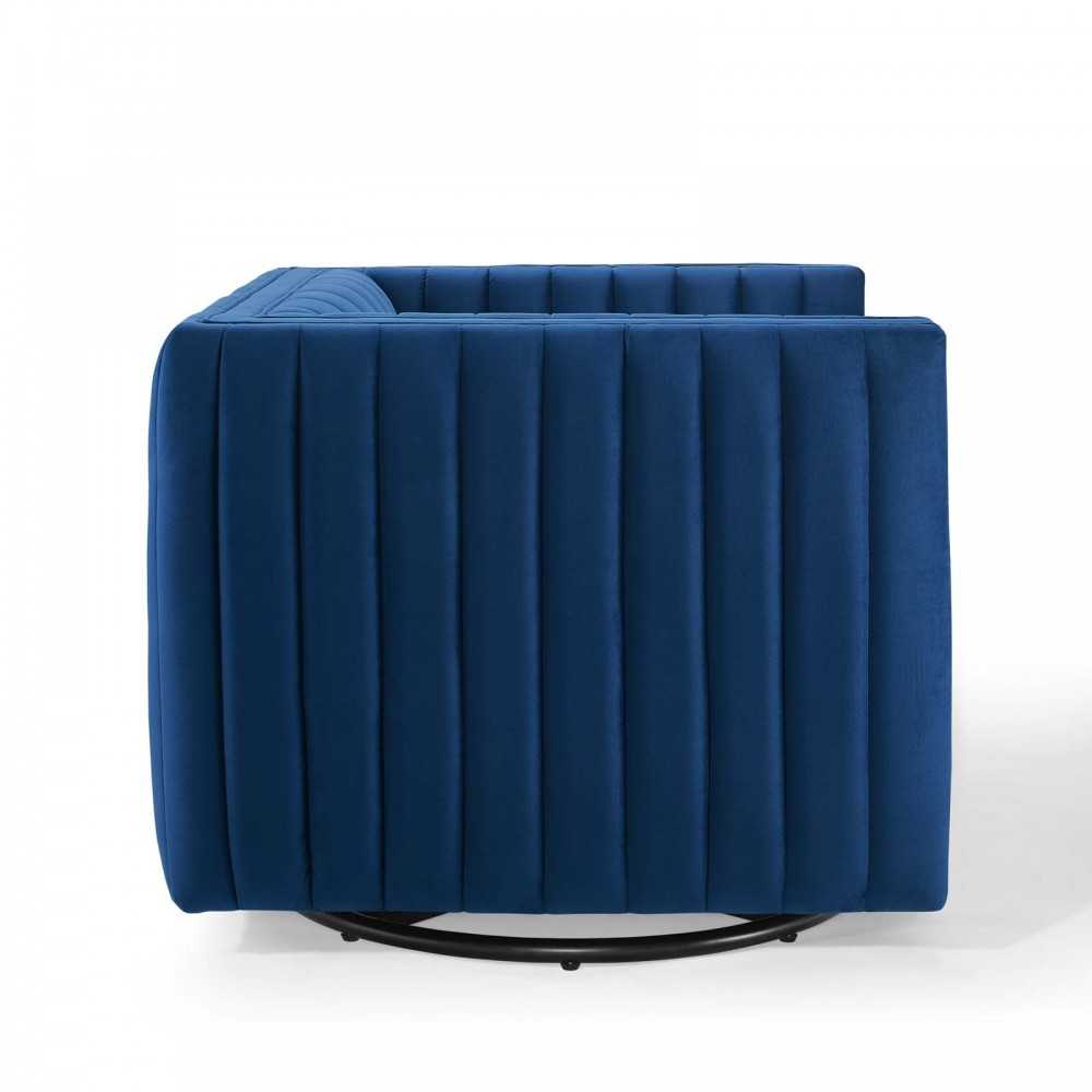 Conjure Channel Tufted Performance Velvet Swivel Armchair, Navy