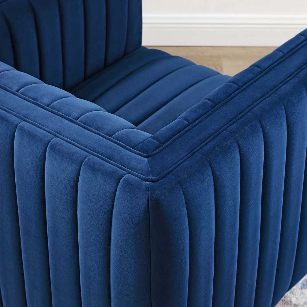 Conjure Channel Tufted Performance Velvet Swivel Armchair, Navy