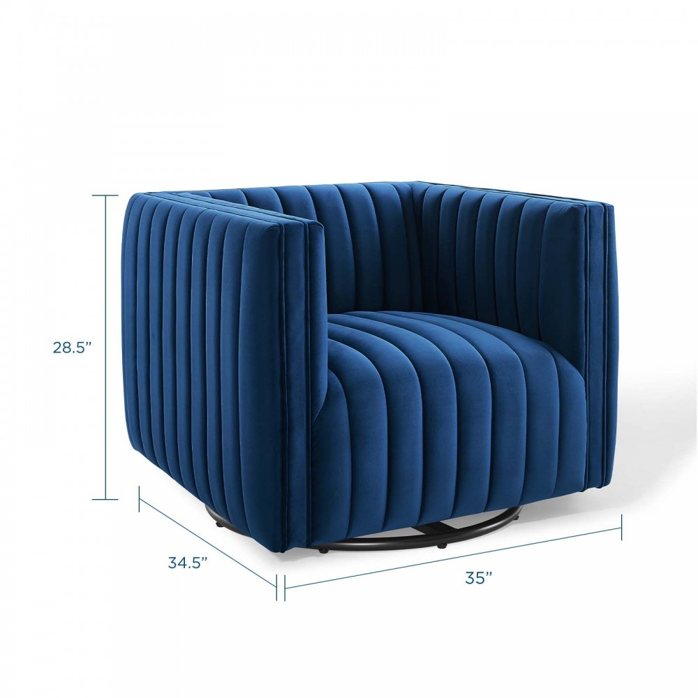 Conjure Channel Tufted Performance Velvet Swivel Armchair, Navy