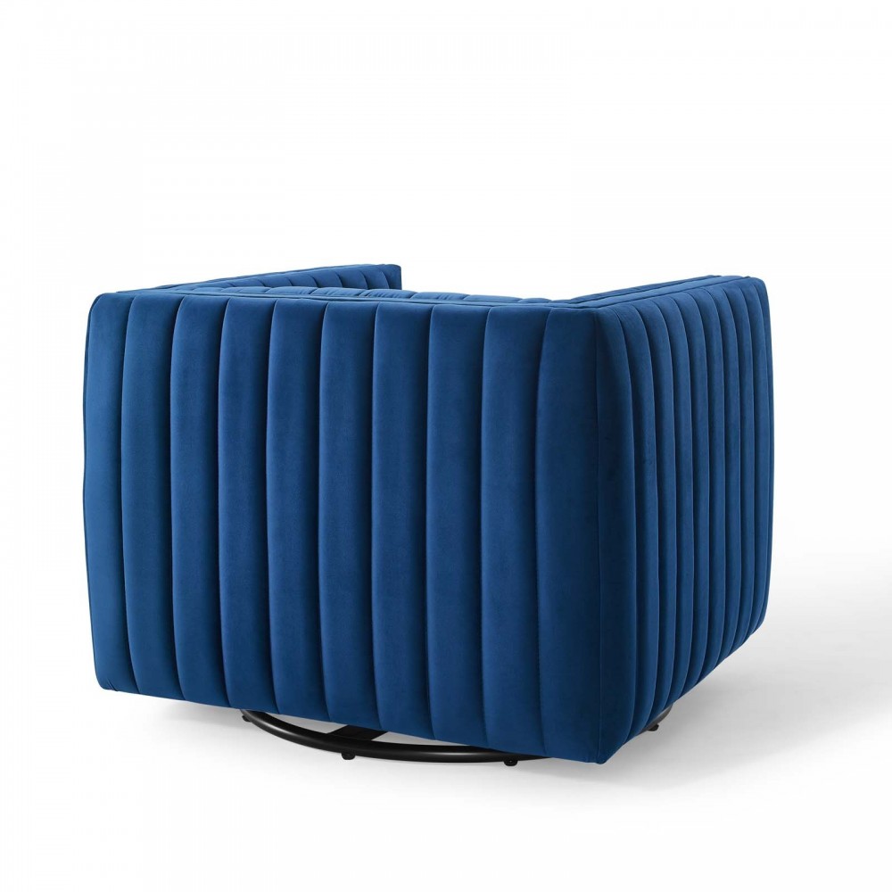 Conjure Channel Tufted Performance Velvet Swivel Armchair, Navy