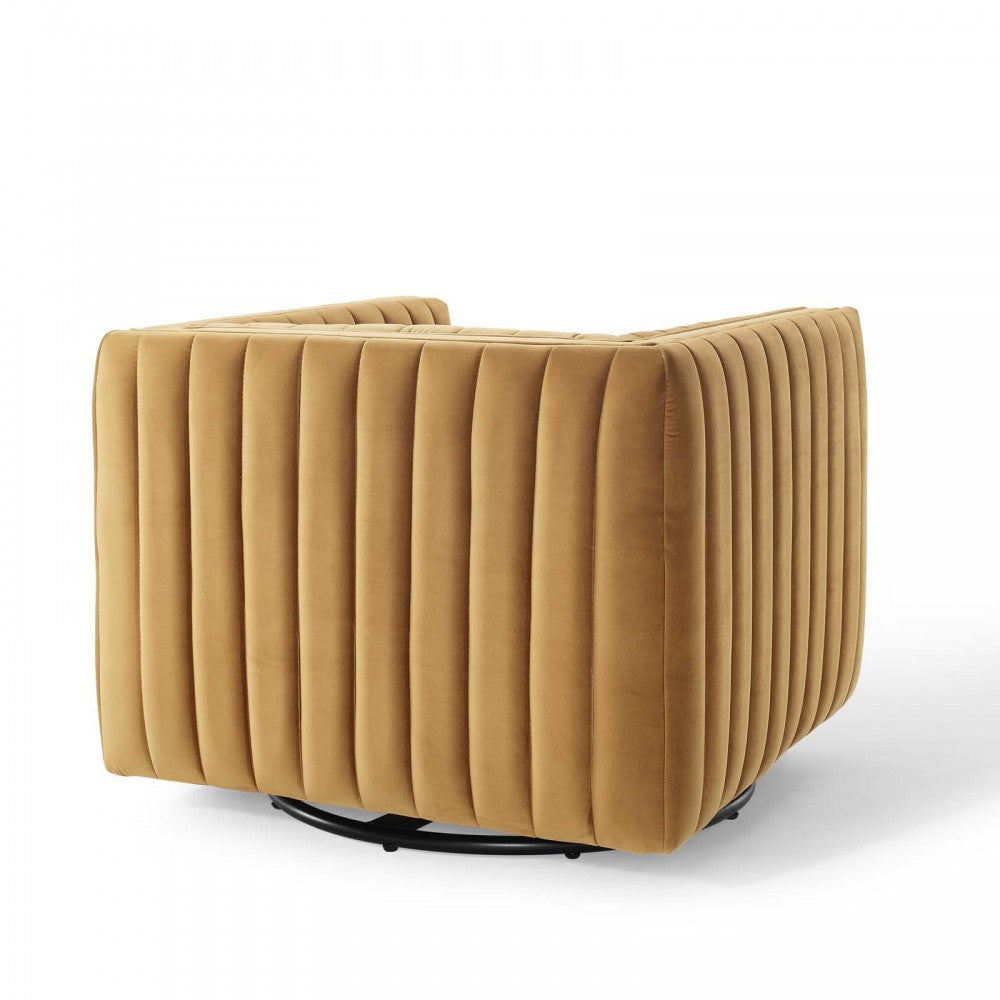 Conjure Channel Tufted Performance Velvet Swivel Armchair, Cognac