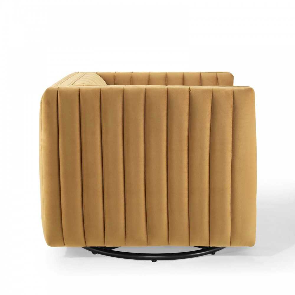 Conjure Channel Tufted Performance Velvet Swivel Armchair, Cognac