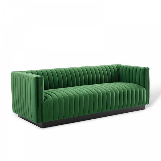 Conjure Channel Tufted Velvet Sofa, Emerald