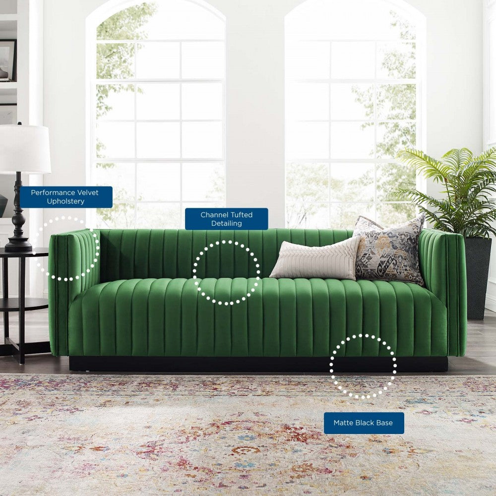 Conjure Channel Tufted Velvet Sofa, Emerald
