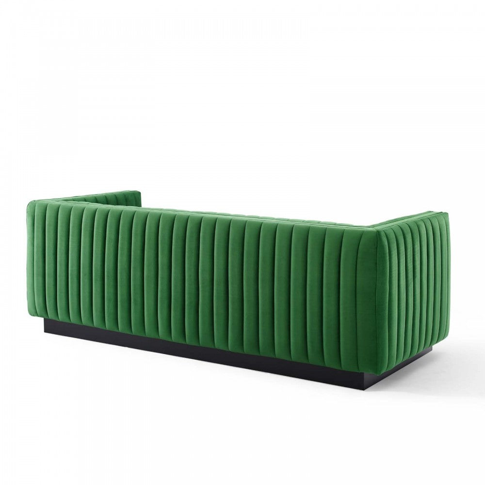 Conjure Channel Tufted Velvet Sofa, Emerald