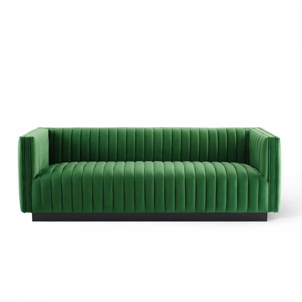 Conjure Channel Tufted Velvet Sofa, Emerald