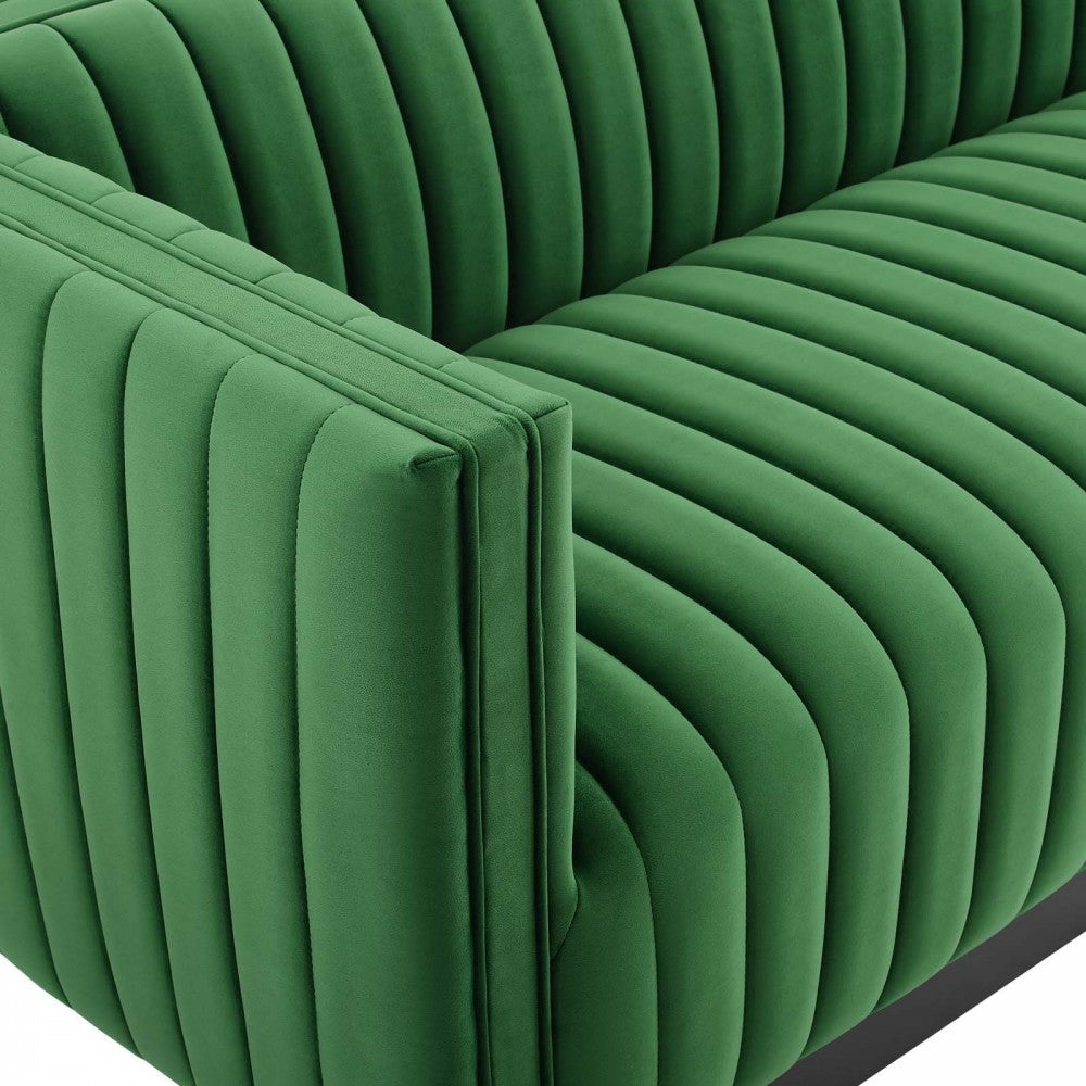 Conjure Channel Tufted Velvet Sofa, Emerald