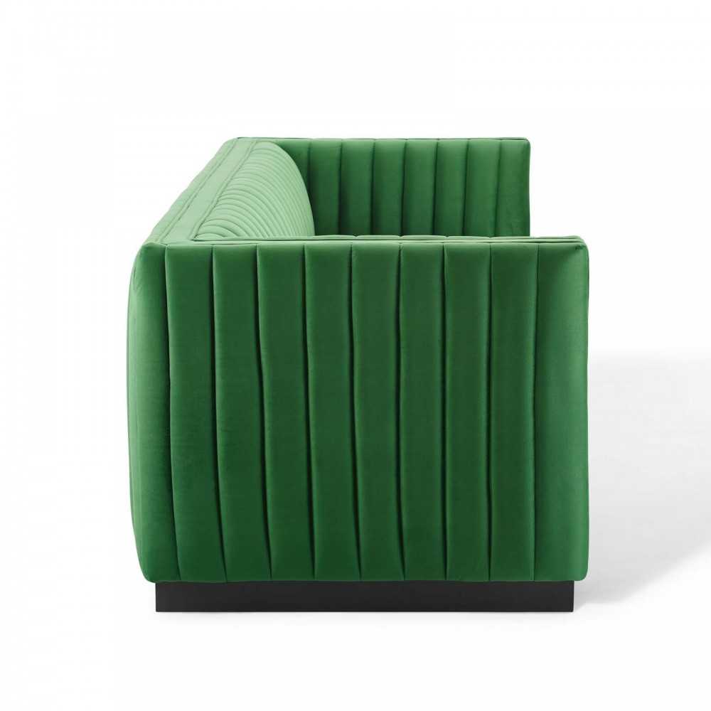 Conjure Channel Tufted Velvet Sofa, Emerald