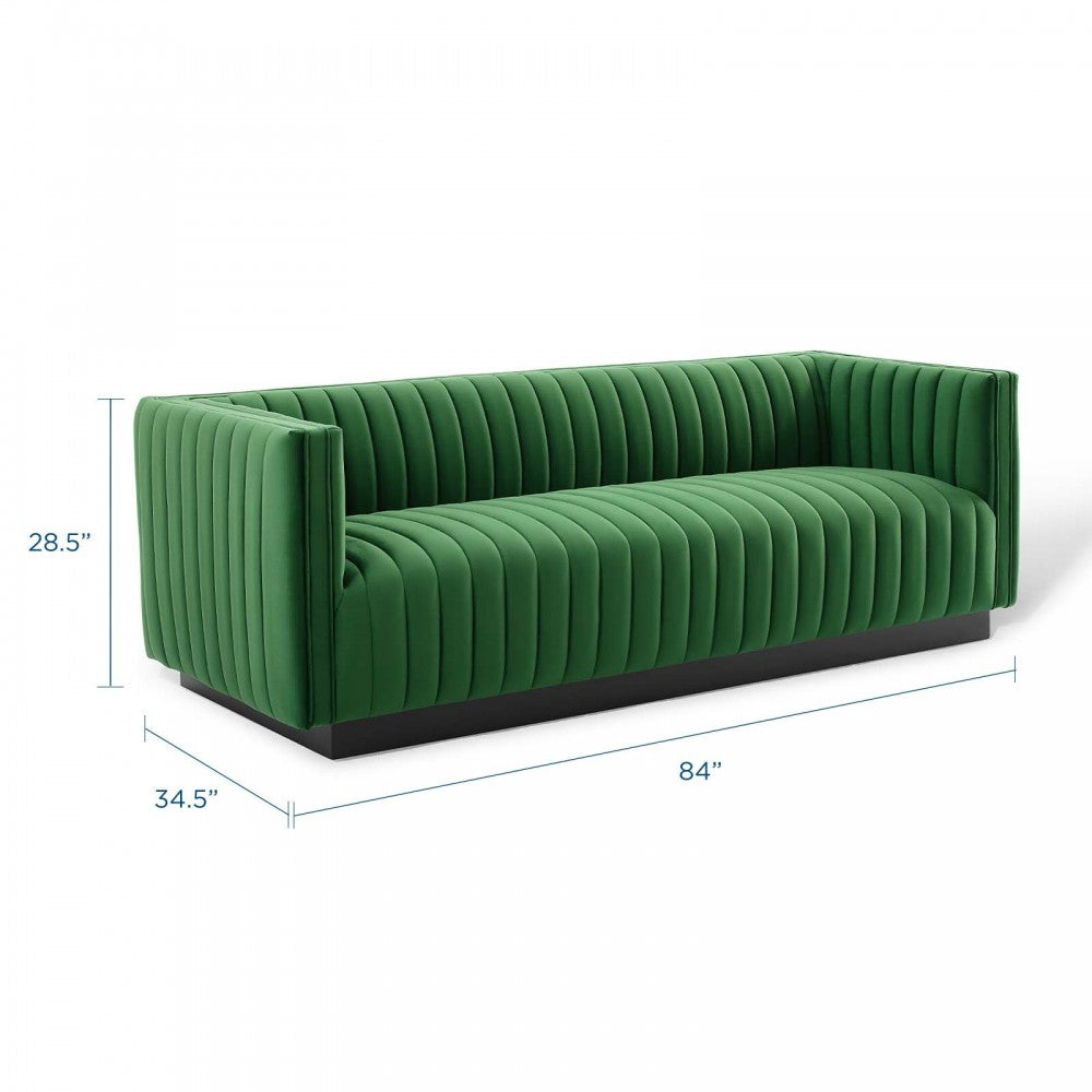 Conjure Channel Tufted Velvet Sofa, Emerald