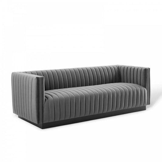 Conjure Channel Tufted Velvet Sofa, Gray