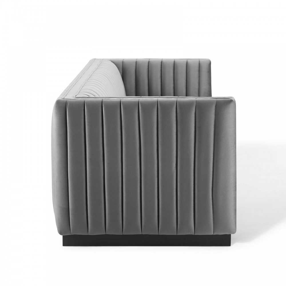 Conjure Channel Tufted Velvet Sofa, Gray