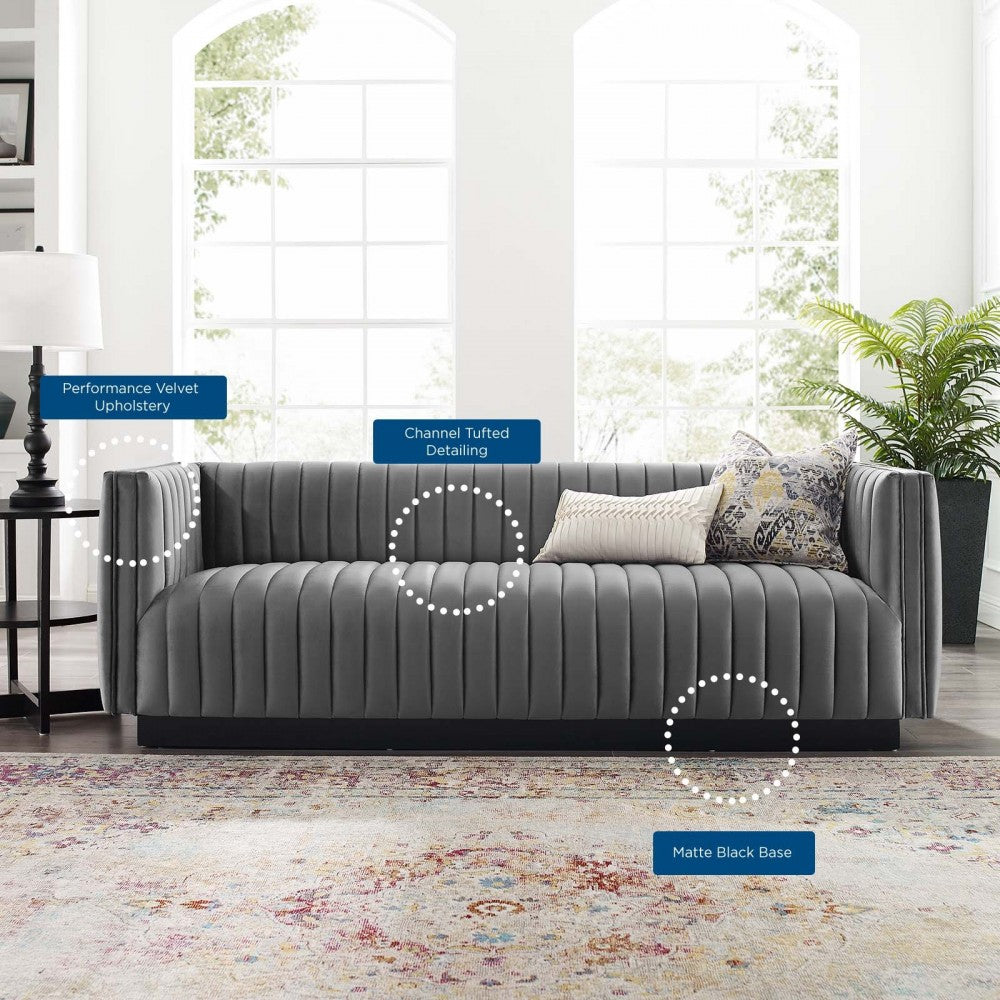 Conjure Channel Tufted Velvet Sofa, Gray