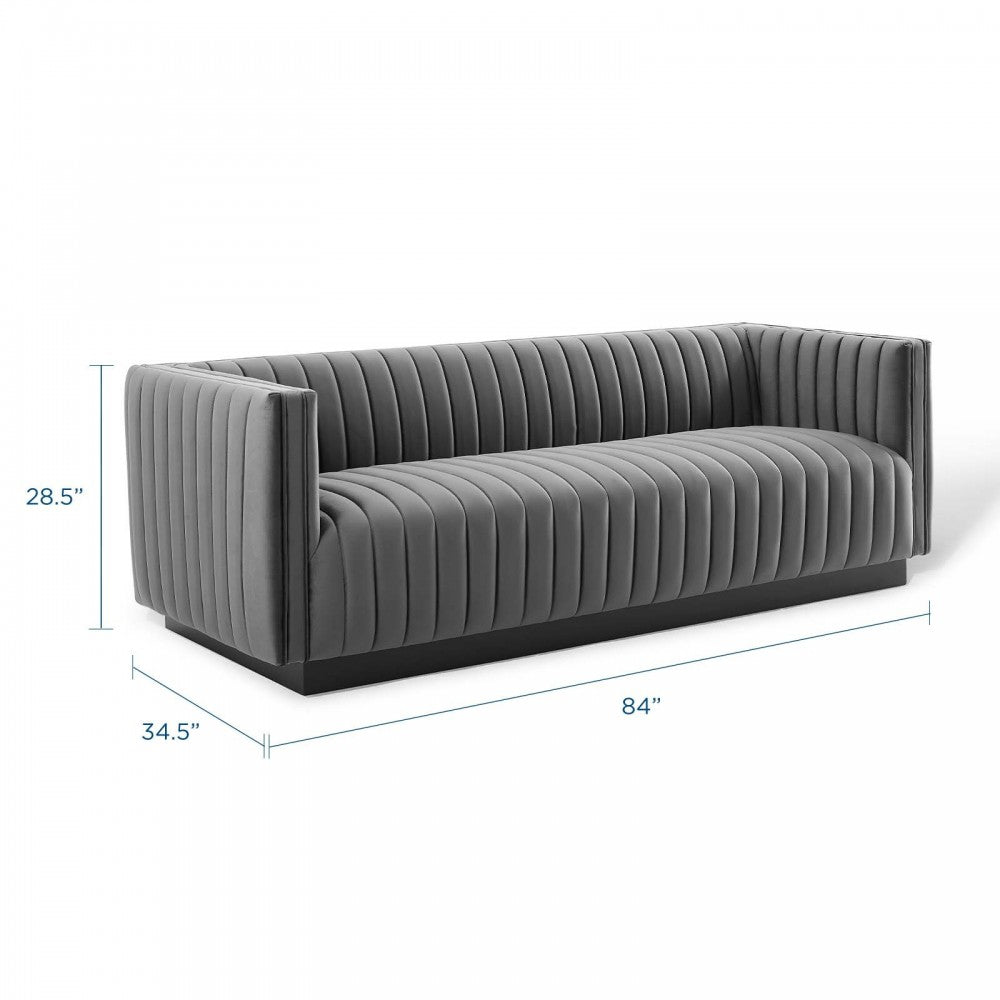 Conjure Channel Tufted Velvet Sofa, Gray